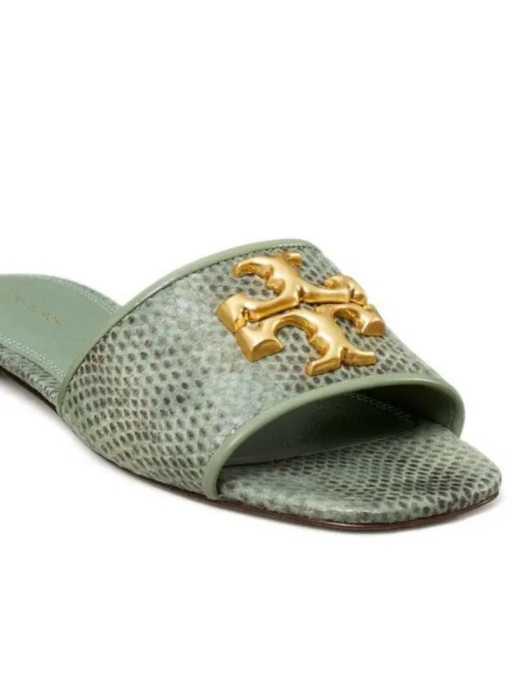 Tory Burch Eleanor Snakeskin Slide On Metal Logo Sandals 6.5